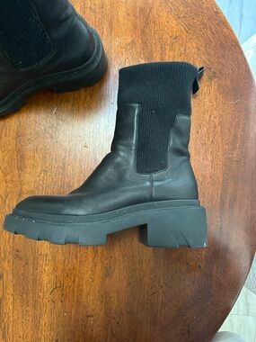 Black leather short boots